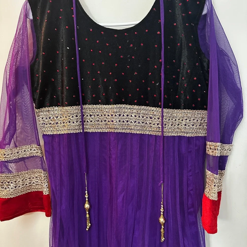 Ethnic Indian Wear Purple and Red Maxi Dress - Picture 6 of 15